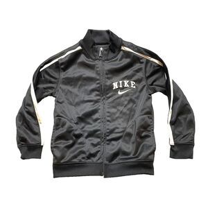 Nike Jacket Youth 4 Black Swoosh Embroidered Logo Zip‎ Up Track Windbreaker Boys